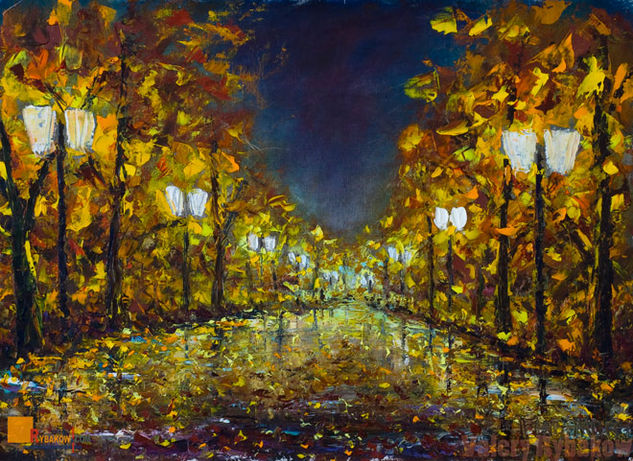 Lonely night park NEW City landscapes impasto art Óleo Lienzo Paisaje