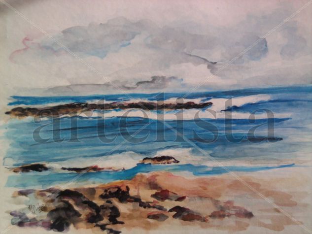 playa con rocas Watercolour Paper Marine Painting