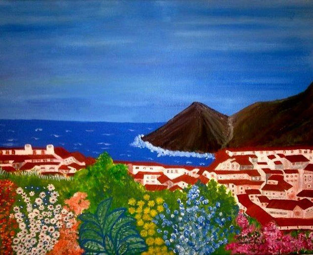 isla con casitas Oil Canvas Marine Painting