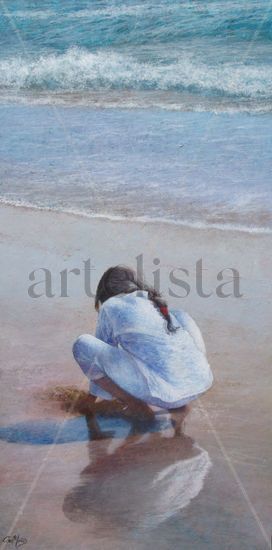 NIÑA EN LA PLAYA Acrylic Panel Figure Painting