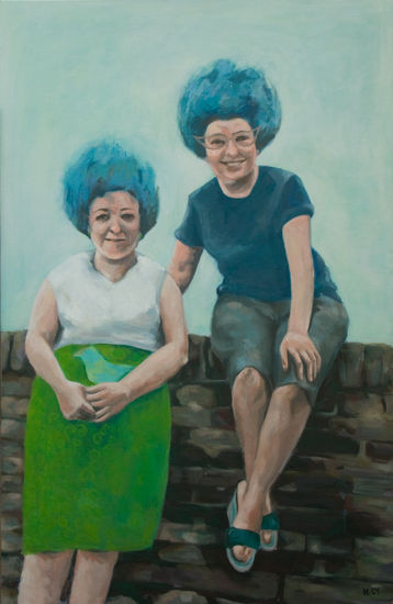 Jenny and Jane Oil Textile Figure Painting