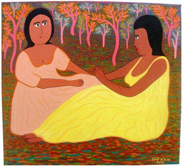 Esperanza y Sofía Acrylic Textile Figure Painting