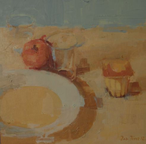 La merienda, 24 x 24 cm Oil Panel Still Life Paintings