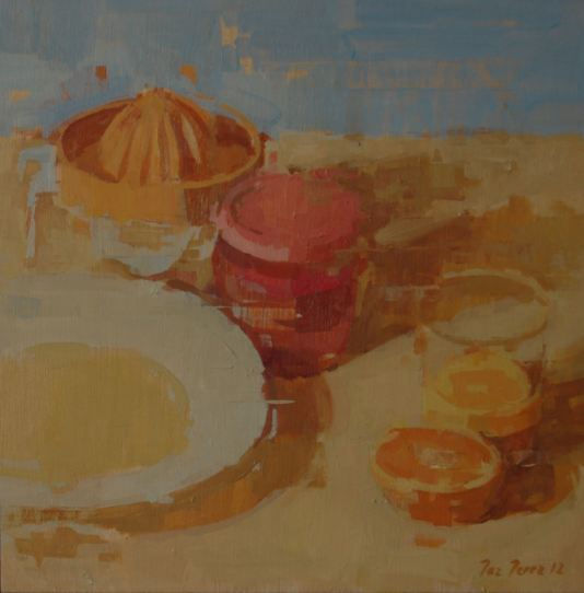 El desayuno. Oil Panel Still Life Paintings