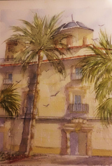 Plaza de Sta. Faz-Alicante Acuarela Papel Paisaje