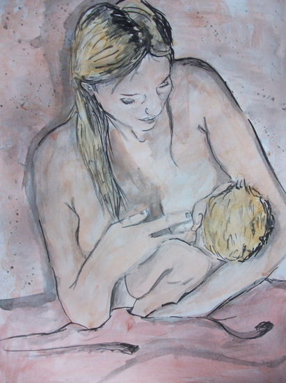 Maternidad Watercolour Paper Portrait