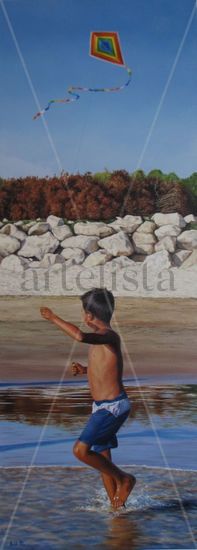 Volando la cometa Oil Canvas Marine Painting