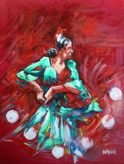 bailaora en verde Oil Canvas Figure Painting