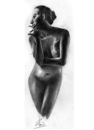 " desnudo haciendo perfil". Pencil