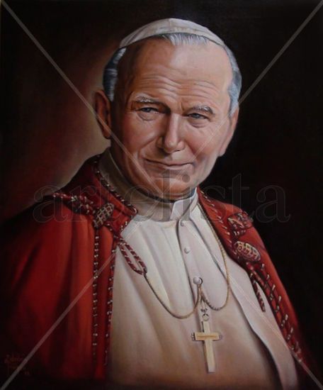 RETRATO AL OLEO DEL PAPA JUAN PABLO II Oil Canvas Portrait