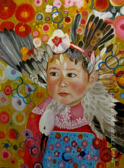 Niña Mapuche Oil Canvas Portrait