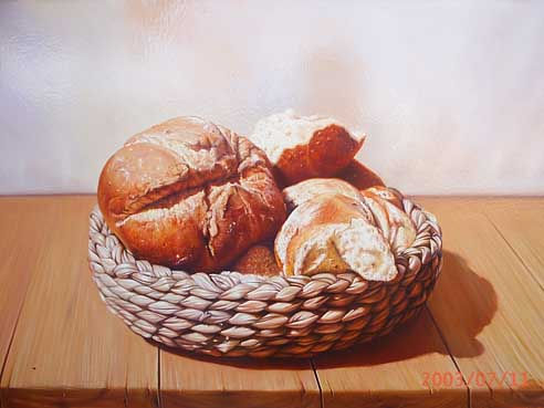 cesta con pan Oil Panel Still Life Paintings