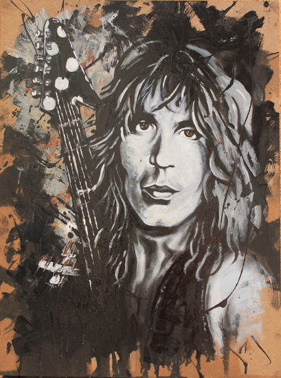 Randy Rhoads Óleo Tabla Retrato