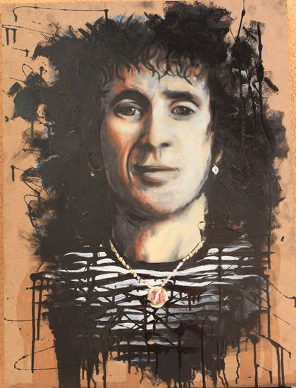 Bon Scott Óleo Tabla Retrato