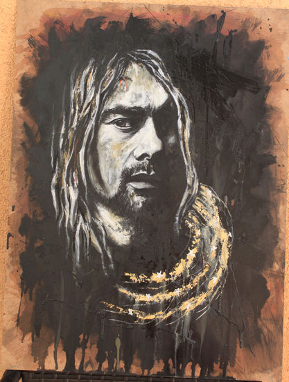 Kurt Cobain Óleo Tabla Retrato