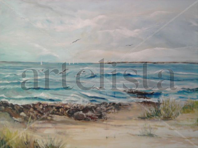 marina de playa con gaviotas Oil Canvas Marine Painting