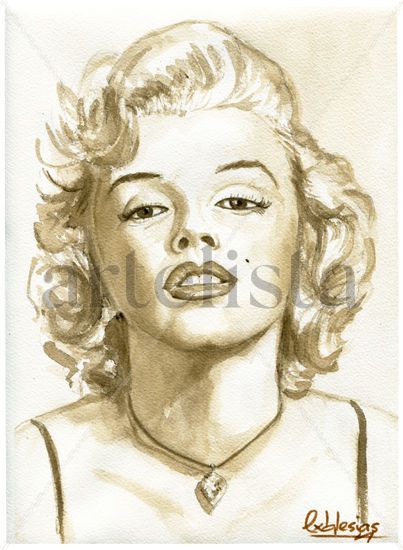 Marilyn Monroe Acuarela Papel Retrato