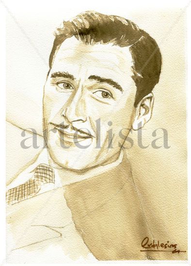 Errol Flynn Acuarela Papel Retrato