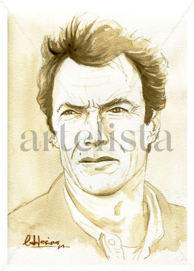 Clint Eastwood Acuarela Papel Retrato