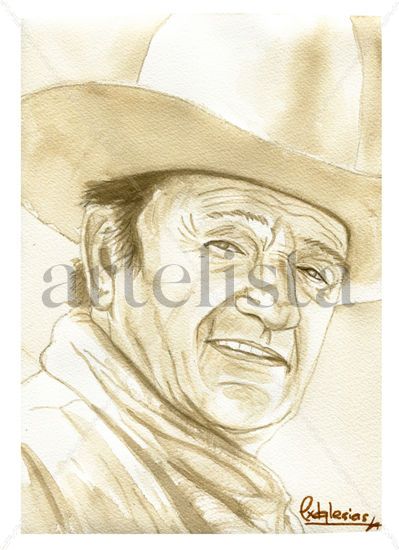 John Wayne Acuarela Papel Retrato