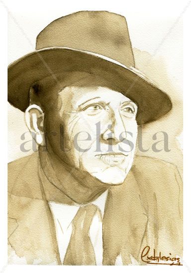 Spencer Tracy Acuarela Papel Retrato