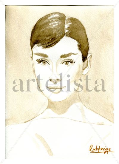 Audrey Hepburn Acuarela Papel Retrato