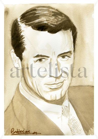 Cary Grant Acuarela Papel Retrato