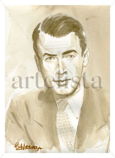 James Stewart Acuarela Papel Retrato