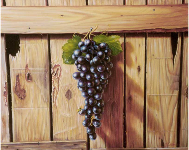 Uvas sobre madera Oil Panel Still Life Paintings