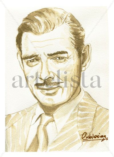 Clark Gable Acuarela Papel Retrato