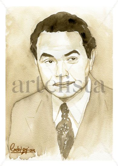 Edward G Robinson Acuarela Papel Retrato