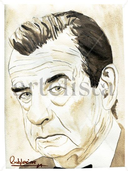 Walter Matthau Acuarela Papel Retrato