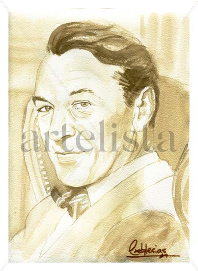 Gary Cooper Acuarela Papel Retrato