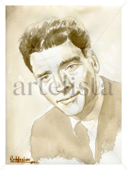 Burt Lancaster Acuarela Papel Retrato