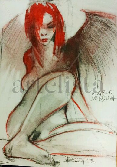 angel rojo Técnica Mixta