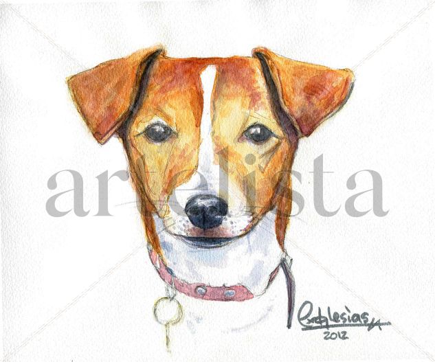 Jack Ruso Terrier Acuarela Papel Animales