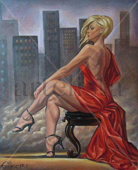 City clouds  by Donka Nucheva Ellectra Oil Canvas Figure Painting