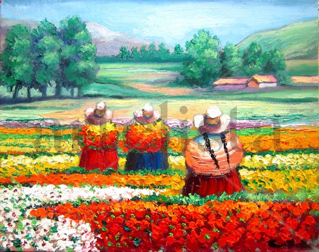 EN EL CAMPO Oil Canvas Floral Painting