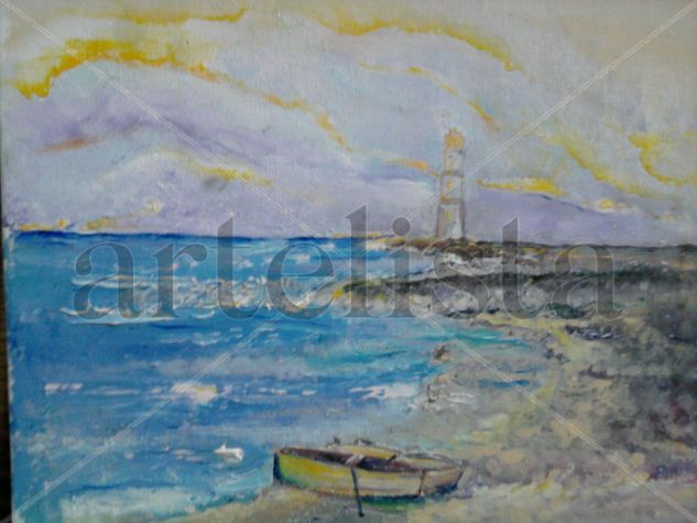 marina con faro Oil Canvas Marine Painting