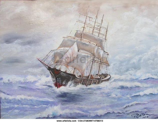 A toda vela Oil Canvas Marine Painting