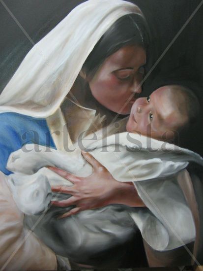 amore di Mamma Oil Canvas Portrait