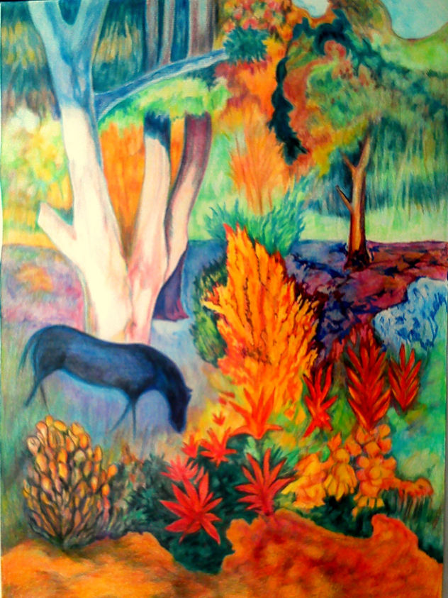 Paisaje Tahitiano con Caballo