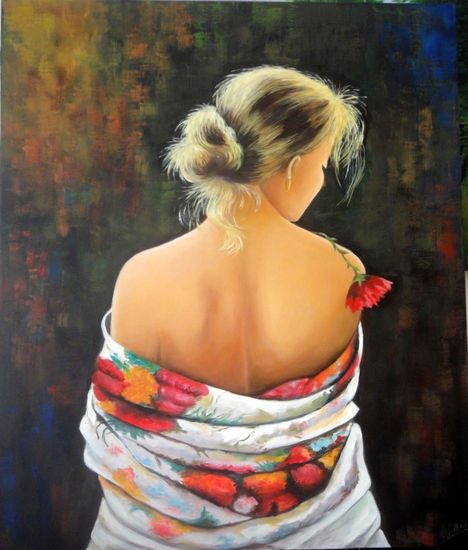 Mujer con mantón Oil Panel Figure Painting