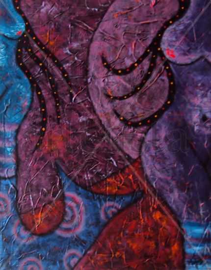 The night in violet Mixed media Textile Figure Painting