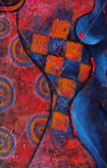 The muse and the blue vase Mixed media Textile Figure Painting