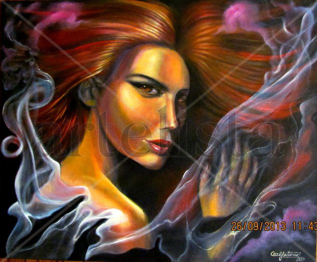 Chica de Rojo Humo Acrylic Others Portrait