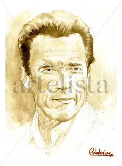 Arnold Schwarzenegger Acuarela Papel Retrato