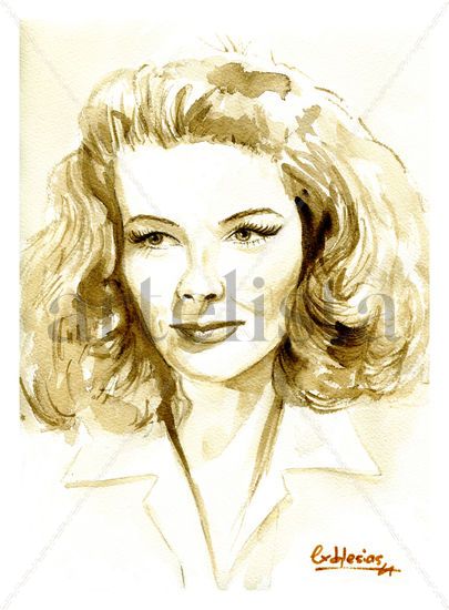 Katharine Hepburn Acuarela Papel Retrato