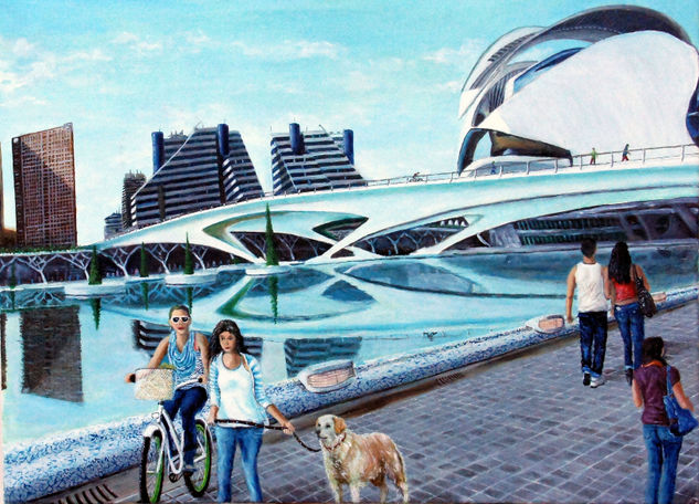 Ciudad de las Artes y las Ciencias Óleo Lienzo Paisaje