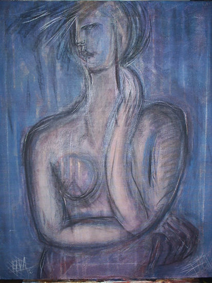 Mujer en azul Mixed media Canvas Figure Painting